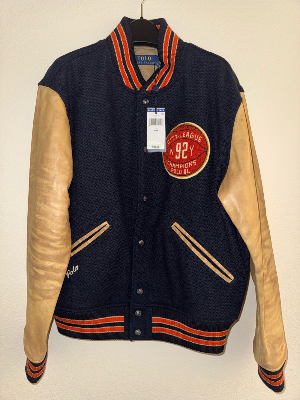 Polo by Ralph Lauren Navy, Tan & Red Bomber Varsity Jacket